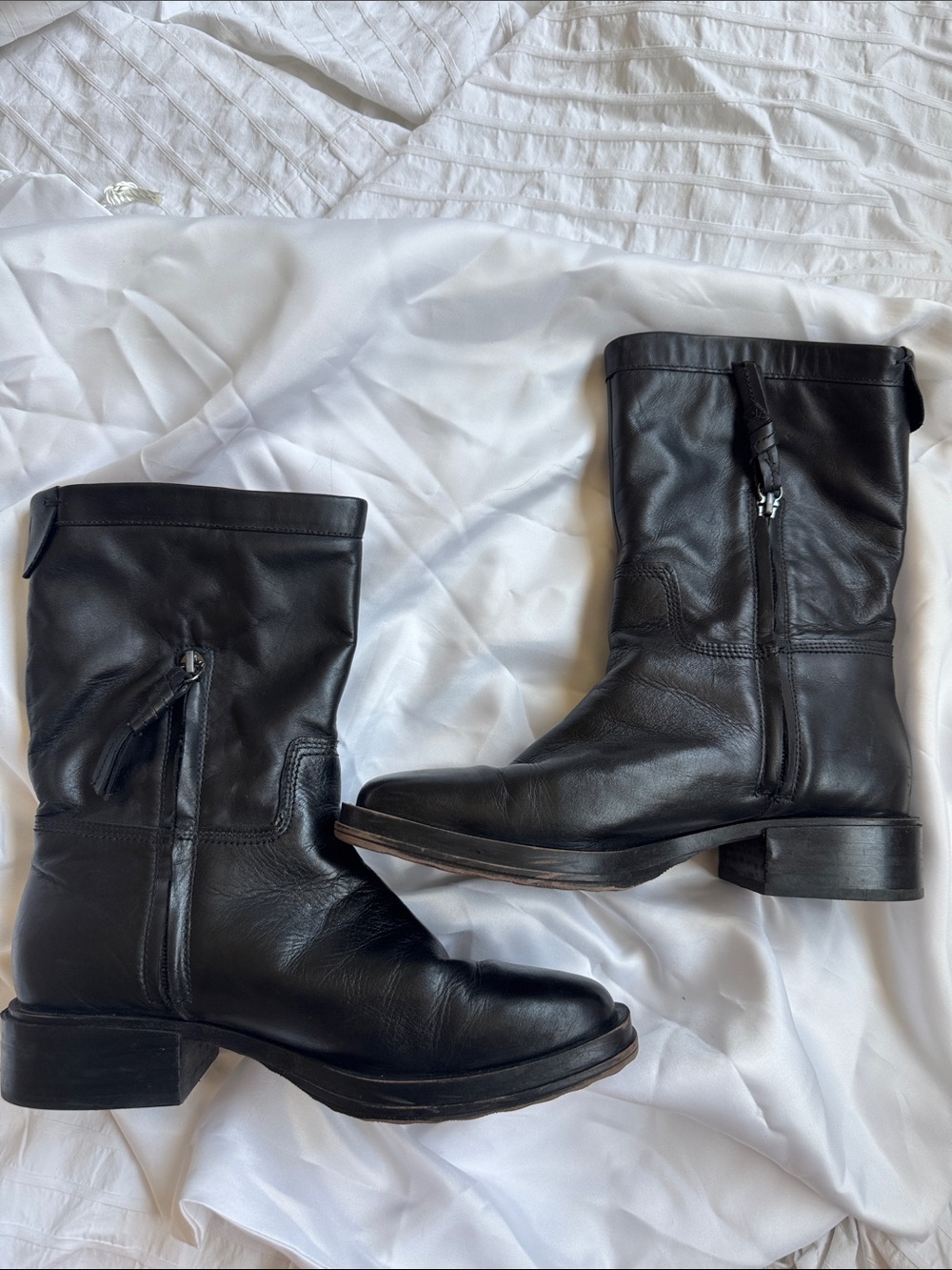 Franco Sarto Black Leather Mid-Calf Boots - Picture 5 of 9